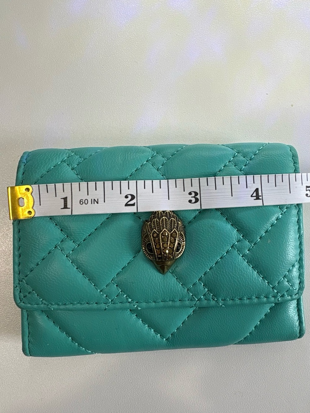 Kurt Geiger Quilted Turquoise Small Wallet with Decorative Metal Clasp - Picture 9 of 9